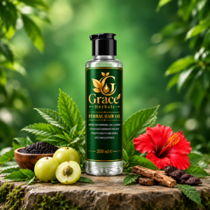 Grace Herbals Herbal Hair Oil – Made with Real and Natural Herbs ,  Bhringraj, Amla & Shikakai Hair Oil – 200ml,