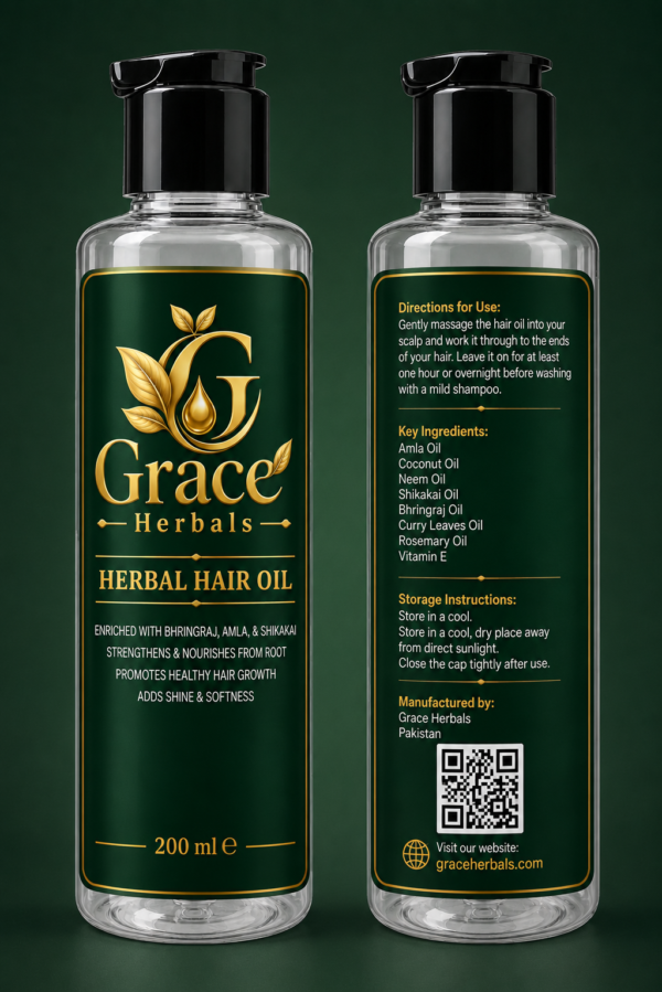 Grace Herbals Herbal Hair Oil – Made with Real and Natural Herbs ,  Bhringraj, Amla & Shikakai Hair Oil – 200ml,