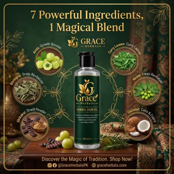 Grace Herbals Herbal Hair Oil – Made with Real and Natural Herbs ,  Bhringraj, Amla & Shikakai Hair Oil – 200ml,