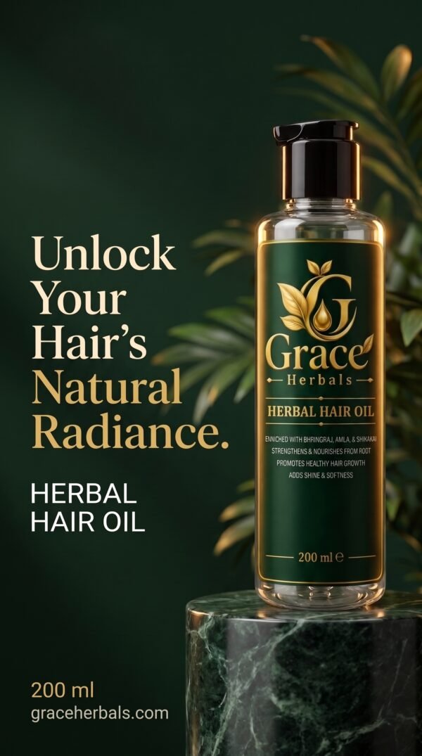 Grace Herbals Herbal Hair Oil – Made with Real and Natural Herbs ,  Bhringraj, Amla & Shikakai Hair Oil – 200ml,