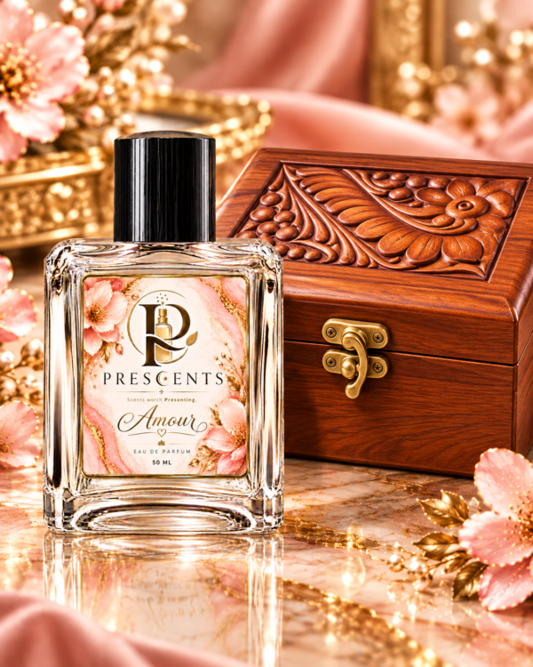 Amour Perfume and Carved Rosewood Box Amour Luxury Perfume 50ml | Sweet Oriental Eau de Parfum | Long Lasting Unisex Fragrance Gift Set with Wooden Box
