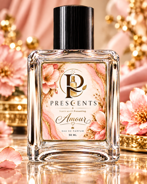 Luxury Pink-Gold Amour Perfume Amour Luxury Perfume 50ml | Sweet Oriental Eau de Parfum | Long Lasting Unisex Fragrance Gift Set with Wooden Box